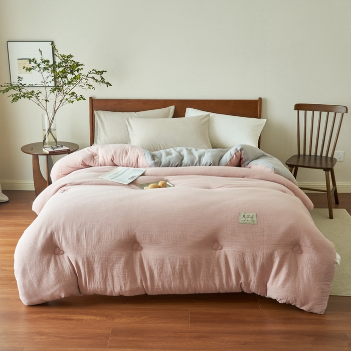 91家纺网 家纺一手货源 找家纺 子由 2024新款双层皱皱纱大豆纤维冬被被子被芯 双层纱-浅豆沙