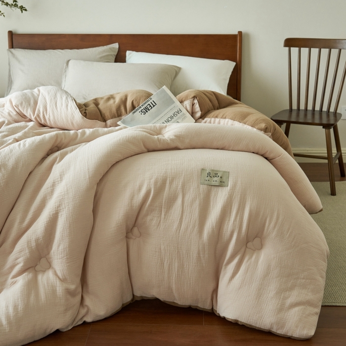 91家纺网 家纺一手货源 找家纺 子由 2024新款双层皱皱纱大豆纤维冬被被子被芯 双层纱-木棉色