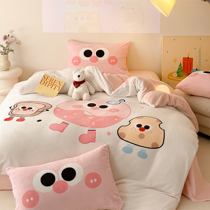 91家纺网 家纺一手货源 找家纺 星座家纺 2025新款大版卡通牛奶绒四件套 甜甜圈