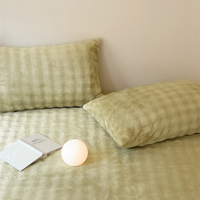 91家纺网 家纺一手货源 找家纺 欧邦 新款泡泡绒仿兔毛牛奶绒床笠可搭配同款毛毯（外贸供货） 泡泡芥黄