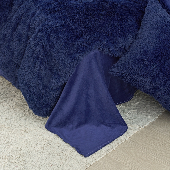 91家纺网 家纺一手货源 找家纺 品尚嘉家纺2025新款纯色水貂绒四件套长毛绒保暖套件藏青