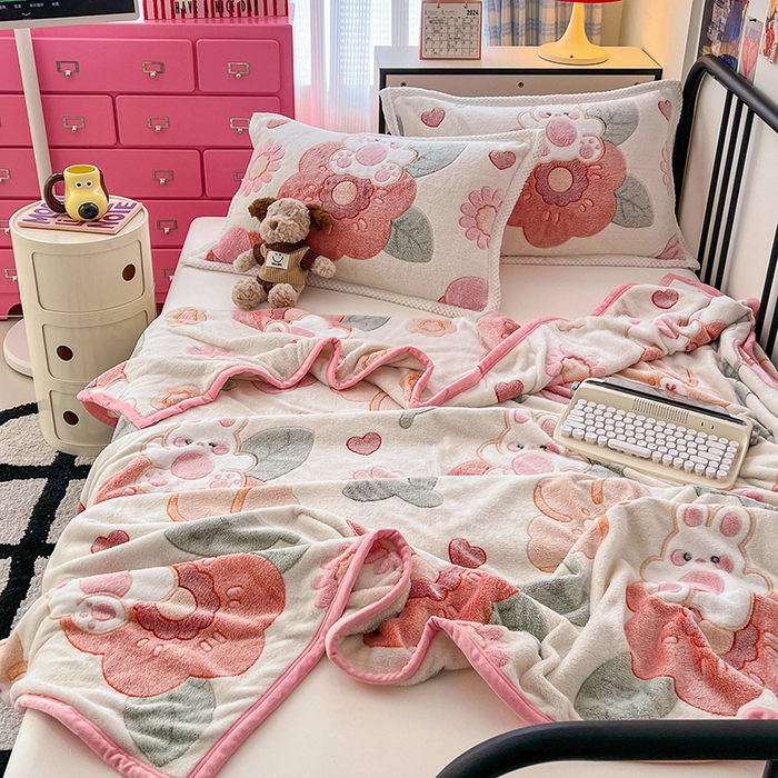 91家纺网 家纺一手货源 找家纺 倾慕家纺 2024新款加厚保暖6D立体雪花绒系列-毛毯 花园