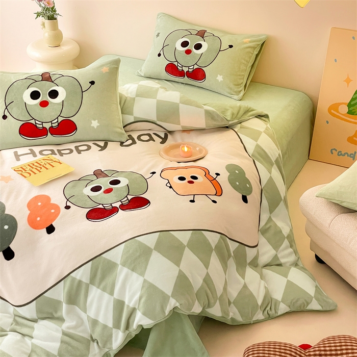 91家纺网 家纺一手货源 找家纺 星座家纺 2025新款大版卡通牛奶绒四件套 南瓜派