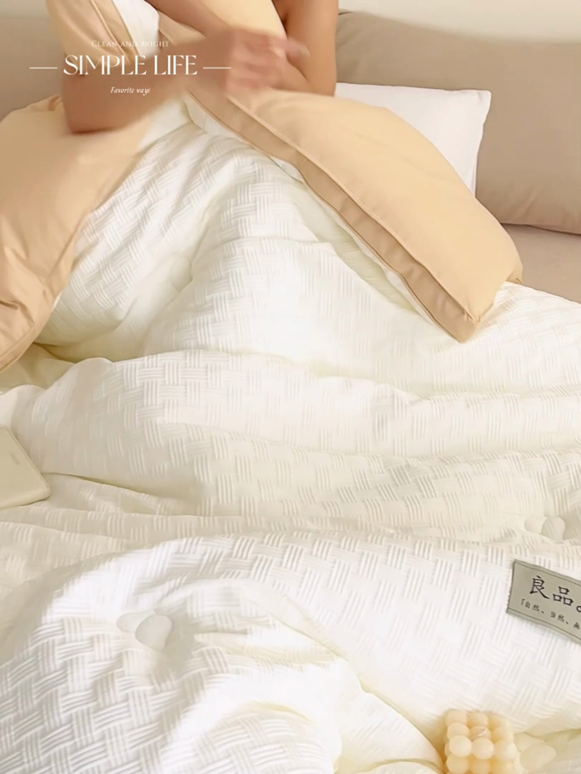 91家纺网 家纺一手货源 找家纺 2024新款b类针织良品格大豆纤维冬被被子被芯 良品格-白+杏
