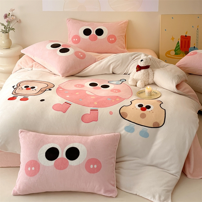 91家纺网 家纺一手货源 找家纺 星座家纺 2025新款大版卡通牛奶绒四件套 甜甜圈