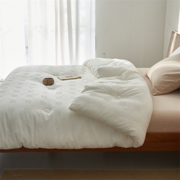 91家纺网 家纺一手货源 找家纺 2024新款b类100%纯棉水洗棉提花大豆纤维冬被 纯棉-方格华夫格