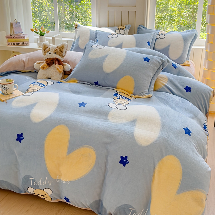 91家纺网 家纺一手货源 找家纺 狂想家 2025新款加厚牛奶绒卡通印花四件套 泰迪熊