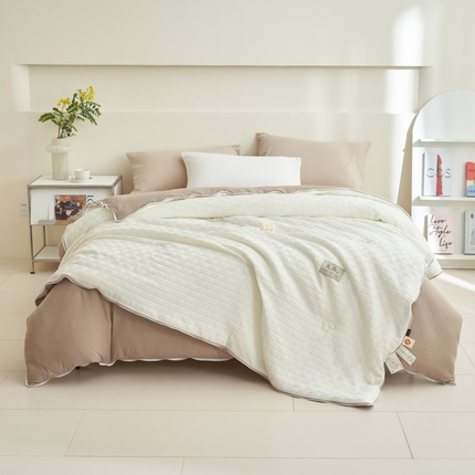 子由 2024新款b类良品格子母冬被被子被芯 子母被-白+驼