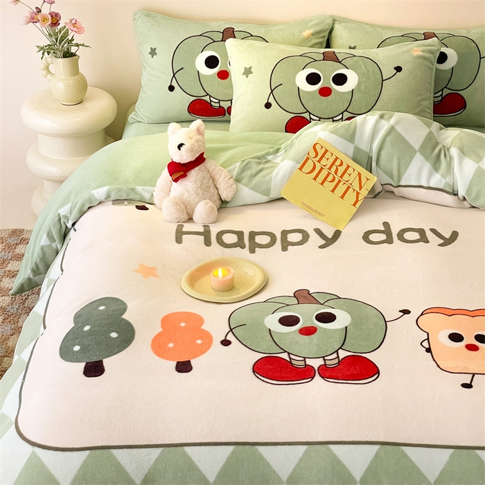 91家纺网 家纺一手货源 找家纺 星座家纺 2025新款大版卡通牛奶绒四件套 南瓜派