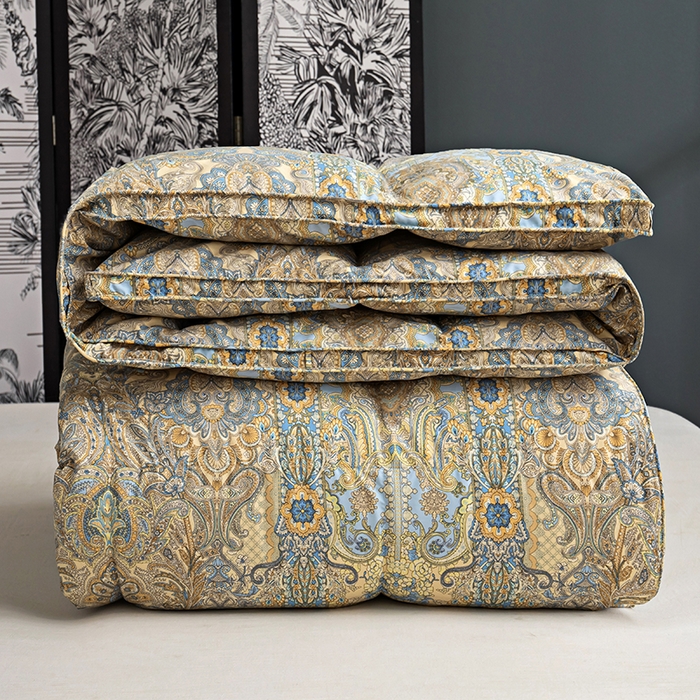 91家纺网 家纺一手货源 找家纺 华盛羽绒被壳 2024新款华盛糯棉印花羽毛被鹅绒被主推款 宫羽