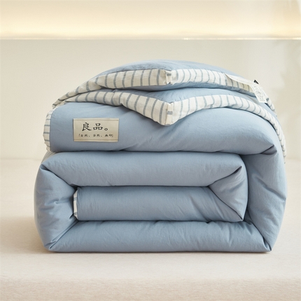 91家纺网 家纺一手货源 找家纺 2024新款b类简约条纹立体大豆纤维冬被被子被芯 条纹立体-浅蓝