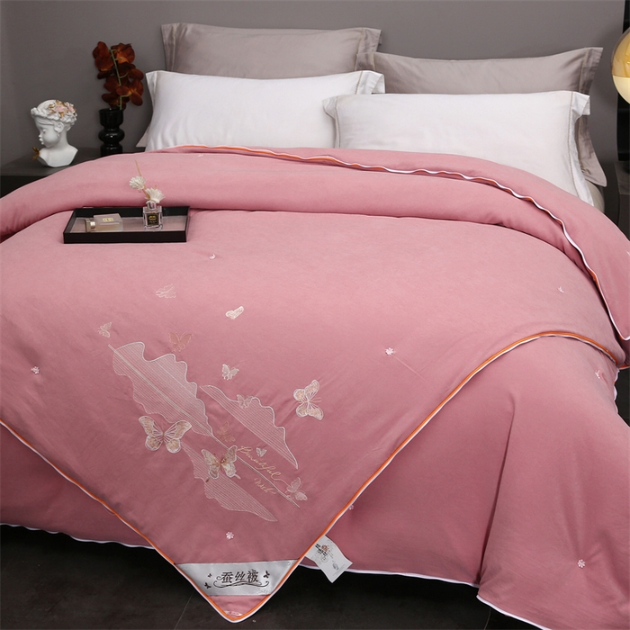 91家纺网 家纺一手货源 找家纺 恒鑫 2025新款全棉绣花桑蚕丝冬被春秋被拉链二合一子母被 香芋紫