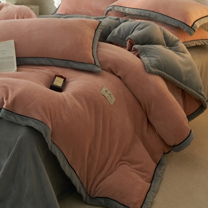 91家纺网 家纺一手货源 找家纺 2024新款牛奶绒华夫格可拆洗冬被被子被芯 华夫格可拆洗-豆沙