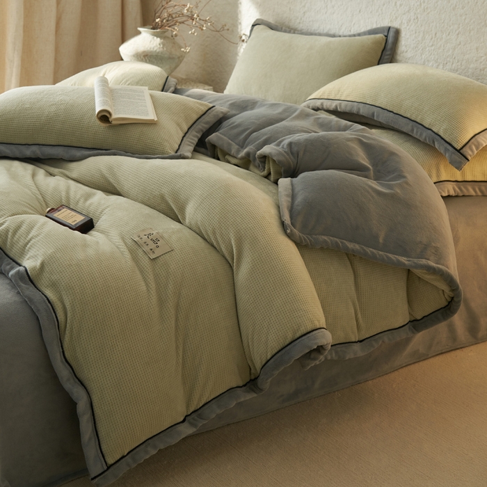 91家纺网 家纺一手货源 找家纺 2024新款牛奶绒华夫格可拆洗冬被被子被芯 华夫格可拆洗-牛油果绿