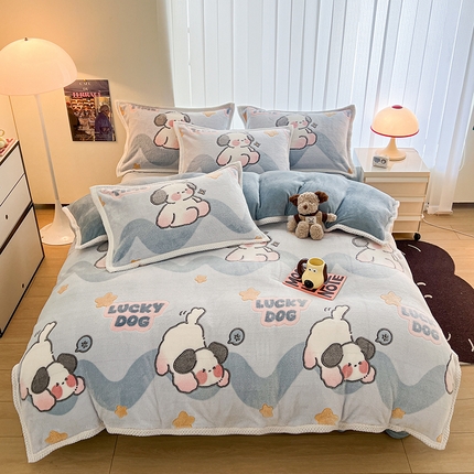 倾慕家纺 2024新款加厚保暖6D立体雪花绒系列-单被套 时光小狗