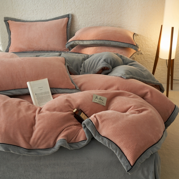 91家纺网 家纺一手货源 找家纺 2024新款牛奶绒华夫格可拆洗冬被被子被芯 华夫格可拆洗-豆沙