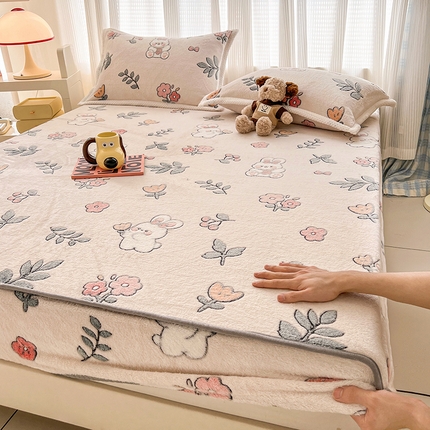 倾慕家纺 2024新款加厚保暖6D立体雪花绒系列-单床笠 萌萌兔