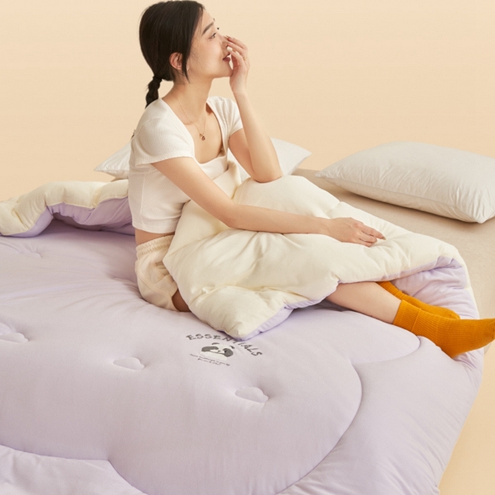 91家纺网 家纺一手货源 找家纺 2024新款b类针织德绒猫猫大豆冬被被子被芯 猫猫被-浅紫