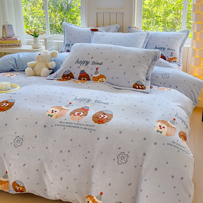 91家纺网 家纺一手货源 找家纺 狂想家 2025新款加厚牛奶绒卡通印花四件套 趣多多