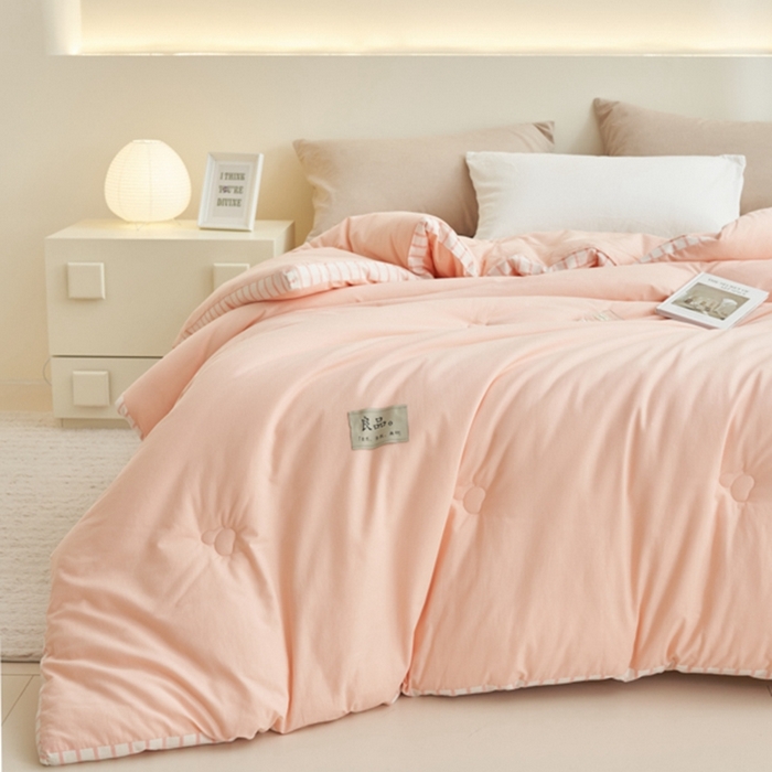 91家纺网 家纺一手货源 找家纺 2024新款b类简约条纹立体大豆纤维冬被被子被芯 条纹立体-浅粉