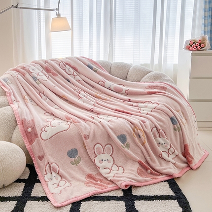 倾慕家纺 2024新款加厚保暖6D立体雪花绒系列-毛毯 活泼小兔