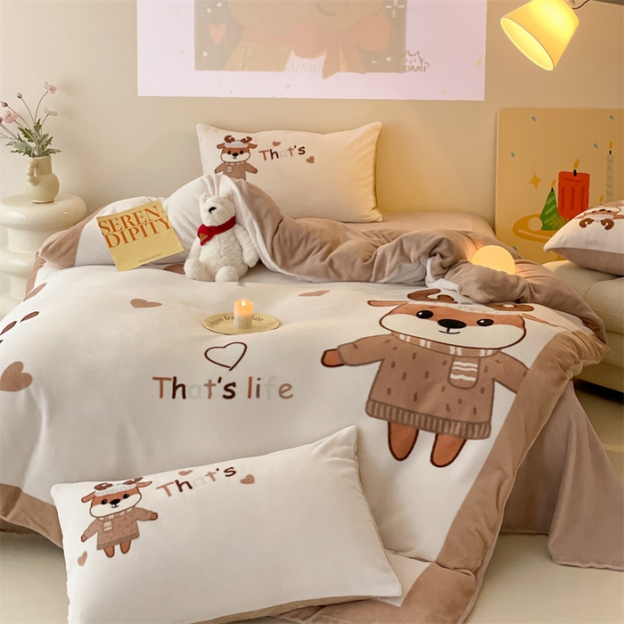 91家纺网 家纺一手货源 找家纺 星座家纺 2025新款大版卡通牛奶绒四件套 圣诞小鹿