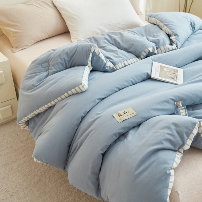 91家纺网 家纺一手货源 找家纺 2024新款b类简约条纹立体大豆纤维冬被被子被芯 条纹立体-浅蓝