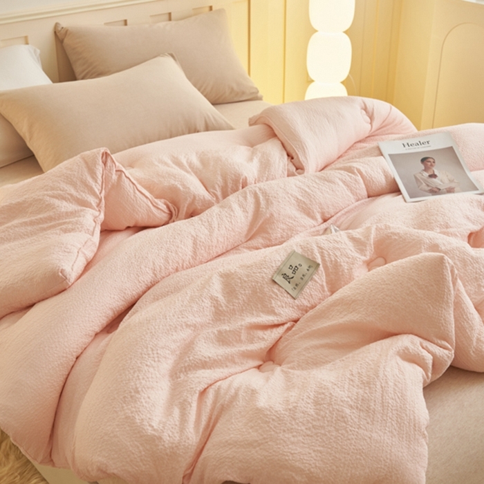 91家纺网 家纺一手货源 找家纺 子由 2024新款b类韩系邹邹格大豆纤维冬被被子被芯 邹邹格-浅粉