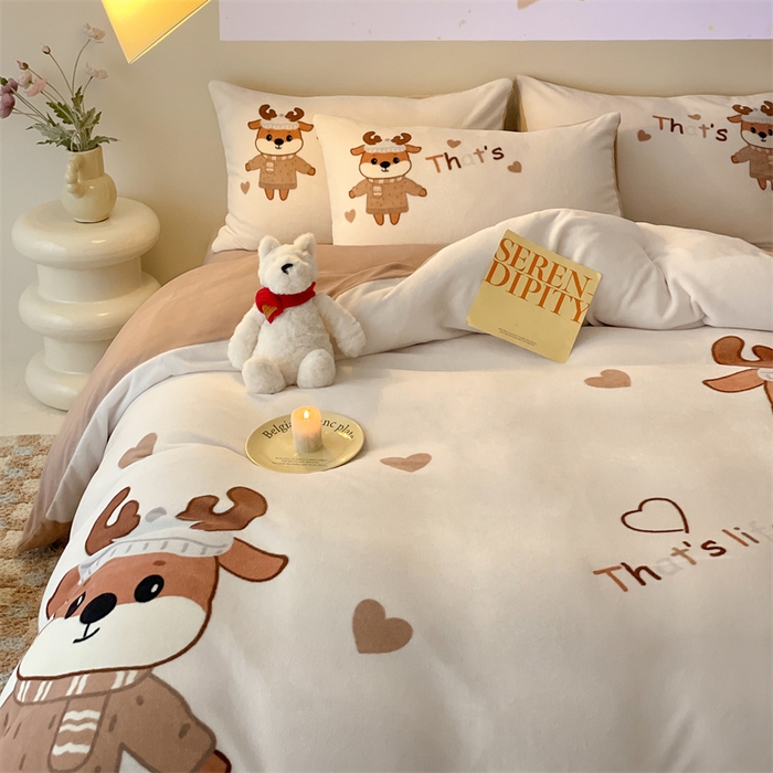 91家纺网 家纺一手货源 找家纺 星座家纺 2025新款大版卡通牛奶绒四件套 圣诞小鹿