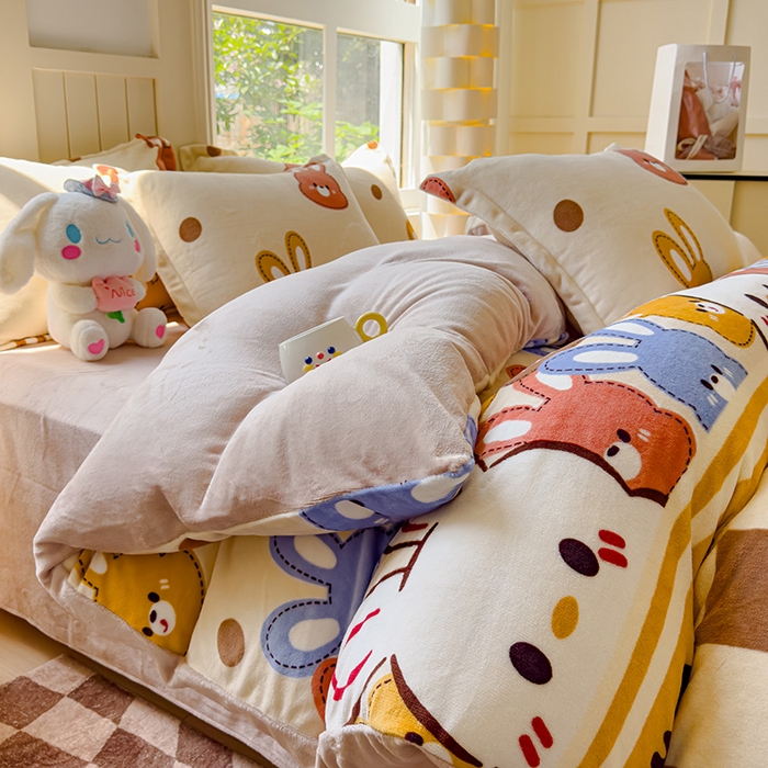 91家纺网 家纺一手货源 找家纺 狂想家 2025新款加厚牛奶绒卡通印花四件套 可爱兔