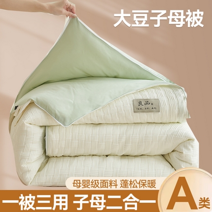 91家纺网 家纺一手货源 找家纺 子由 2024新款b类良品格子母冬被被子被芯 子母被-白+绿