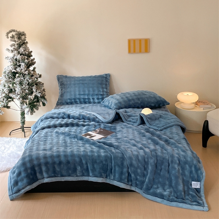 91家纺网 家纺一手货源 找家纺 欧邦 新款泡泡绒仿兔毛牛奶绒床笠可搭配同款毛毯（外贸供货） 泡泡宝蓝