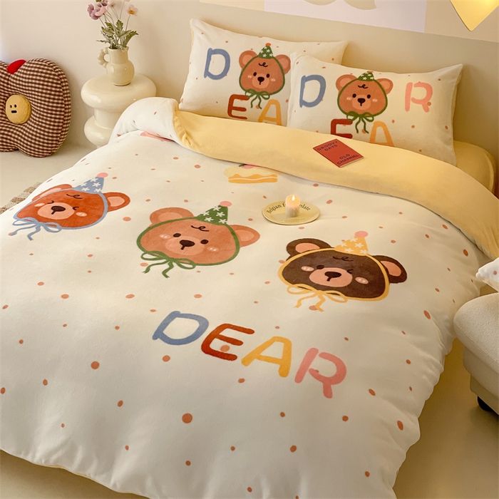 91家纺网 家纺一手货源 找家纺 星座家纺 2025新款大版卡通牛奶绒四件套 点点熊