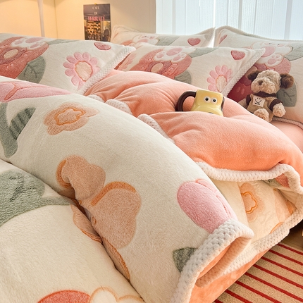 91家纺网 家纺一手货源 找家纺 （总）倾慕家纺 2024新款加厚保暖6D立体雪花绒系列-四件套