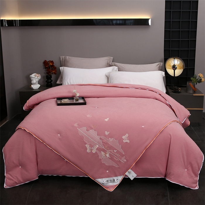 91家纺网 家纺一手货源 找家纺 恒鑫 2025新款全棉绣花桑蚕丝冬被春秋被拉链二合一子母被 香芋紫