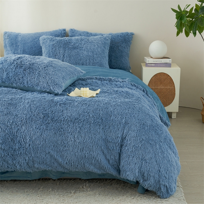 91家纺网 家纺一手货源 找家纺 品尚嘉家纺2025新款纯色水貂绒四件套长毛绒保暖套件雾兰