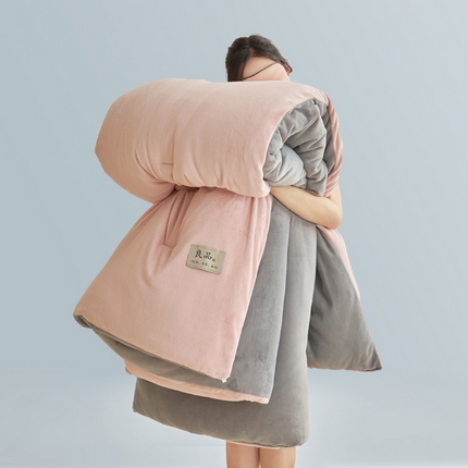 2024新款双面牛奶绒德绒拼色冬被四件套 德绒拼色-豆沙