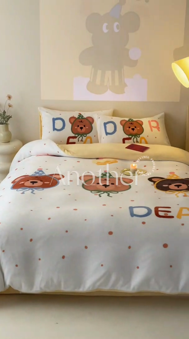 91家纺网 家纺一手货源 找家纺 星座家纺 2025新款大版卡通牛奶绒四件套 点点熊