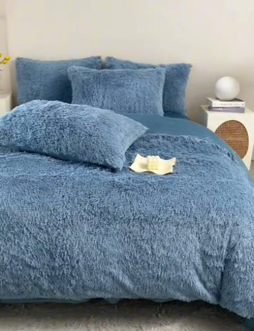 91家纺网 家纺一手货源 找家纺 品尚嘉家纺2025新款纯色水貂绒四件套长毛绒保暖套件雾兰