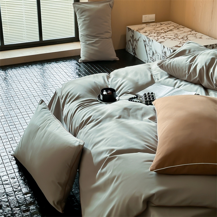 91家纺网 家纺一手货源 找家纺 三味舒屋 2024秋冬美拉德色系50s全棉磨毛四件套-棚拍详情图 竹青