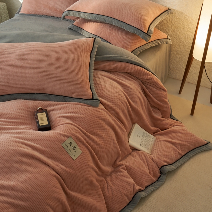 91家纺网 家纺一手货源 找家纺 2024新款牛奶绒华夫格可拆洗冬被被子被芯 华夫格可拆洗-豆沙