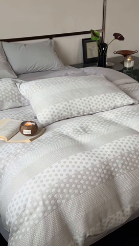 91家纺网 家纺一手货源 找家纺 玛奇朵 2024新品韩国A类色织简约双面波点提花双层皱皱纱-波尔卡舞曲 波尔卡舞曲-灰