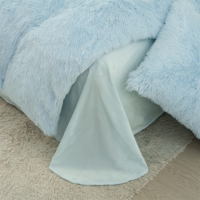 91家纺网 家纺一手货源 找家纺 品尚嘉家纺2025新款纯色水貂绒四件套长毛绒保暖套件水蓝