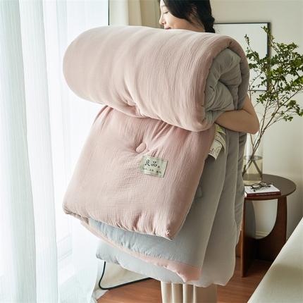 91家纺网 家纺一手货源 找家纺 子由 2024新款双层皱皱纱大豆纤维冬被被子被芯 双层纱-浅豆沙