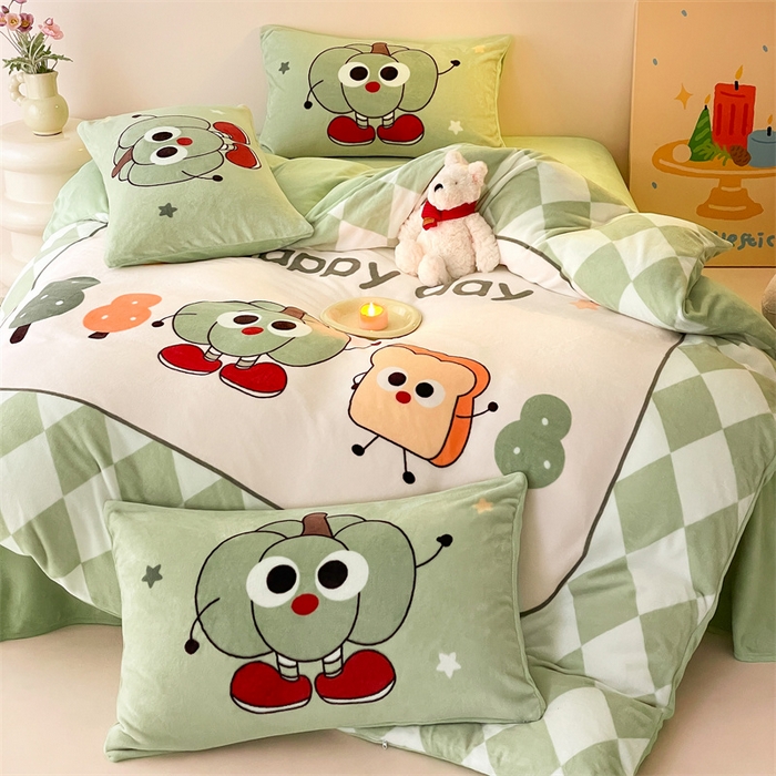 91家纺网 家纺一手货源 找家纺 星座家纺 2025新款大版卡通牛奶绒四件套 南瓜派