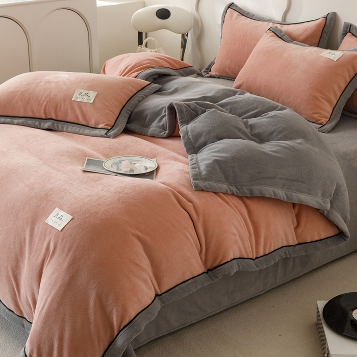 91家纺网 家纺一手货源 找家纺 2024新款牛奶绒双拼可拆洗冬被被子被芯 双拼可拆洗-豆沙+浅灰