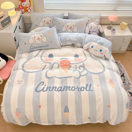 91家纺网 家纺一手货源 找家纺 （总）暮思 2024新款正版授权三丽鸥大阪数码印花高克重加厚保暖牛奶绒四件套