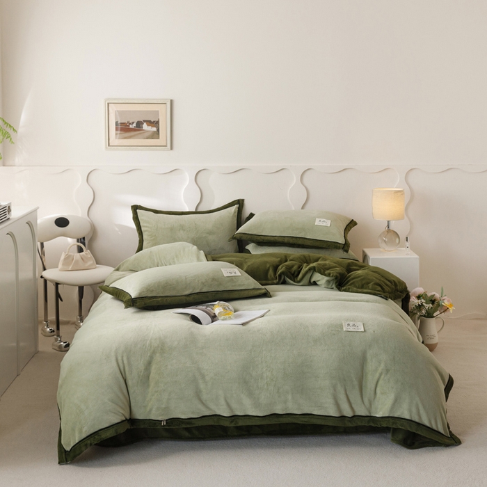 91家纺网 家纺一手货源 找家纺 2024新款牛奶绒双拼可拆洗冬被被子被芯 双拼可拆洗-浅水绿+橄榄绿