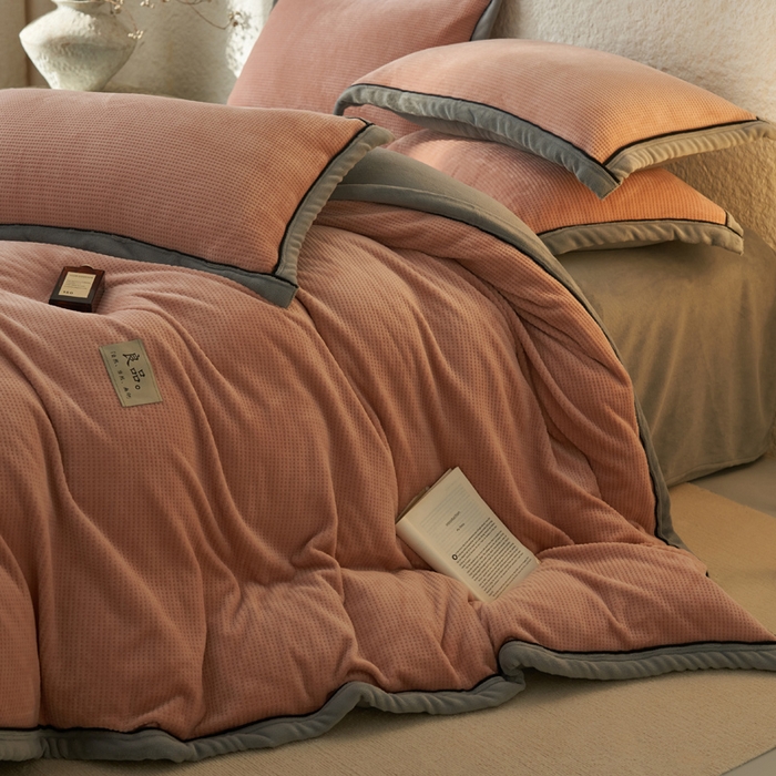 91家纺网 家纺一手货源 找家纺 2024新款牛奶绒华夫格可拆洗冬被被子被芯 华夫格可拆洗-豆沙