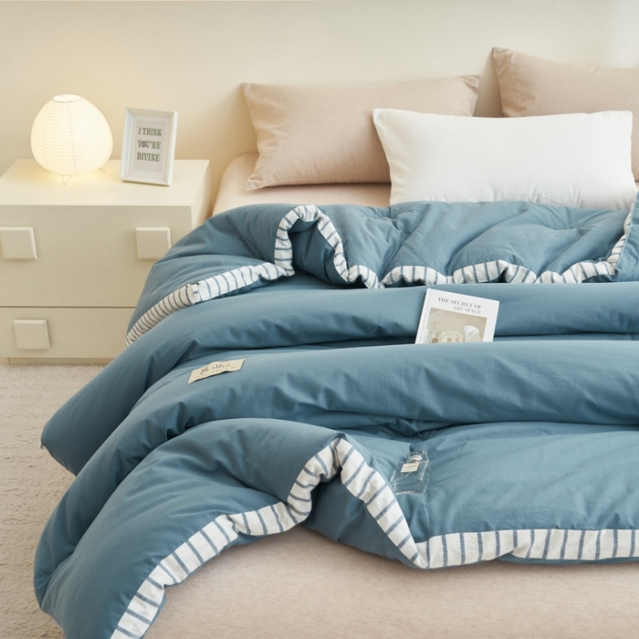 91家纺网 家纺一手货源 找家纺 2024新款b类简约条纹立体大豆纤维冬被被子被芯 条纹立体-黛蓝